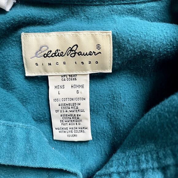 Vintage 90's Eddie Bauer Flannel Turquoise Blue Green - L - Picture 3 of 8